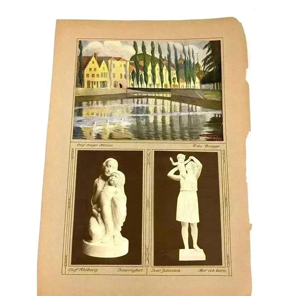 Masolle Schultzberg Sager-Nelson Ahlberg Art Print 1923 Color Etching Dual Side - Picture 2 of 10